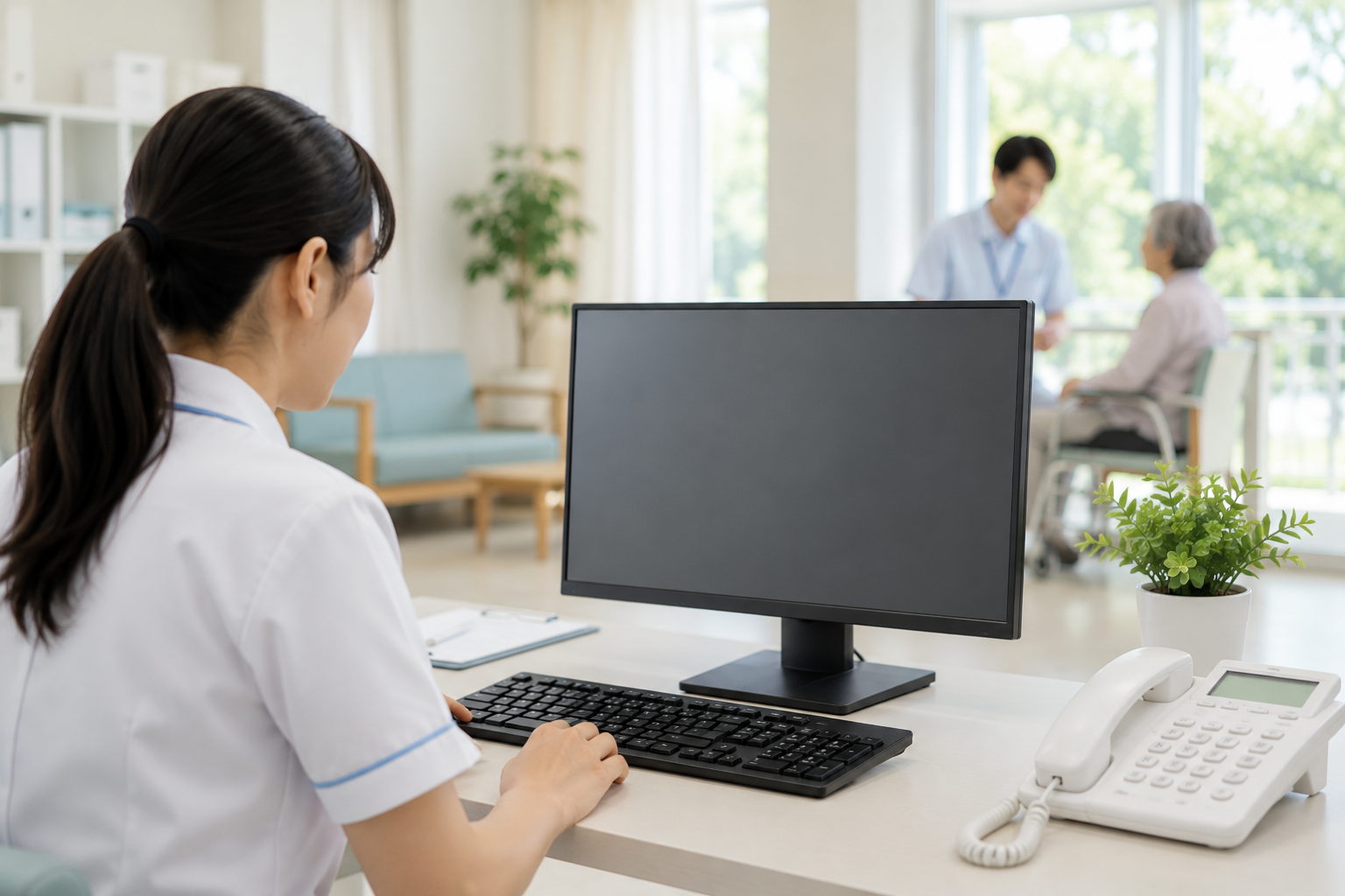 介護スタッフが利用者の情報を確認している介護現場